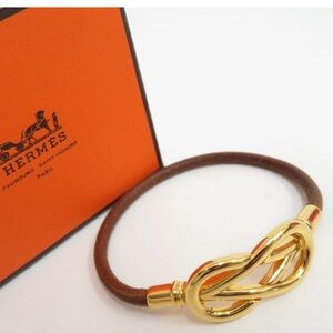 Hermès Leather Bracelet Brown Gold Tone Infinity Clasp Double Tour Style